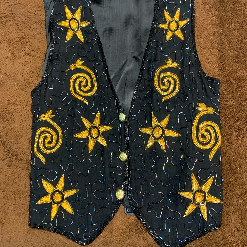 Vintage 70s sequin vest with gold and black detailing